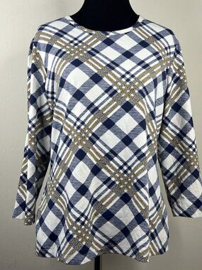J. MCLAUGHLIN Blue Print 3/4 Sleeve Top L